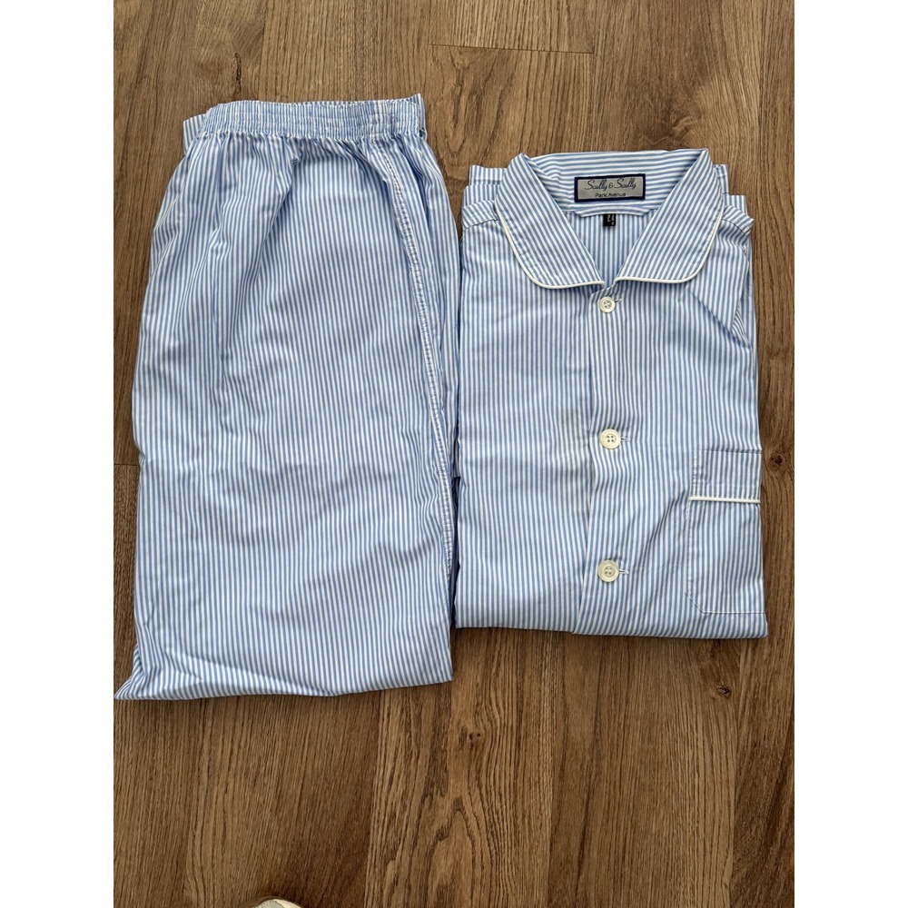 Scully & Scully Pajama Set Mens L Blue Striped Park Avenue Cotton Spain